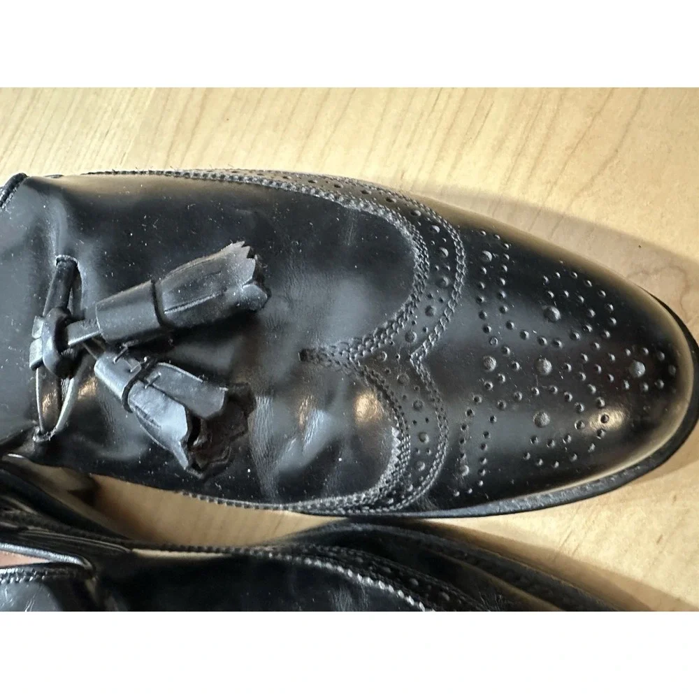 ALLEN EDMONDS BERWICK Black Leather Wing Tip Tassel Loafer Shoes 11 C